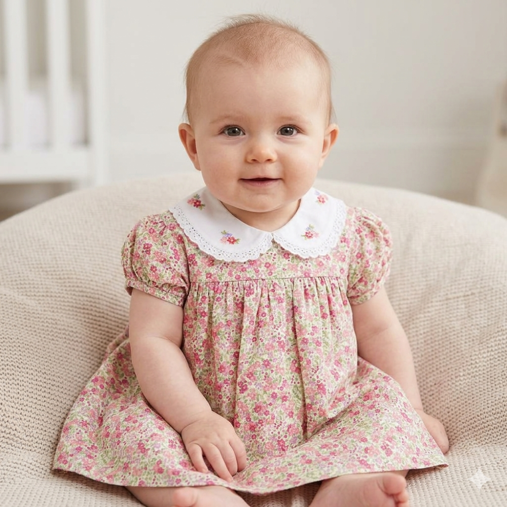 K34211: Baby Girls Lined Dress With Embroidery Detail (1-2 Years) K34211: Baby Girls Lined Dress With Embroidery Detail (1-2 Years)