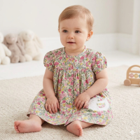 K34214: Baby Girls Lined Dress With Embroidery Detail  (1-2 Years)