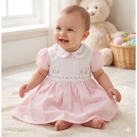 K34218: Baby Girls Lined Dress With Embroidery Detail (1-2 Years)