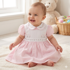 K34218: Baby Girls Lined Dress With Embroidery Detail (1-2 Years)