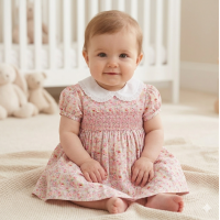 K34220: Baby Girls Lined Dress With Embroidery Detail  (1-2 Years)