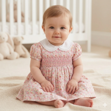 K34220: Baby Girls Lined Dress With Embroidery Detail  (1-2 Years)