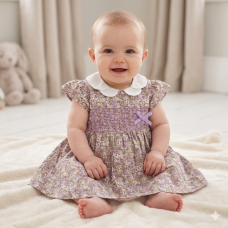 K34221: Baby Girls Lined Dress With Embroidery Detail  (1-2 Years)