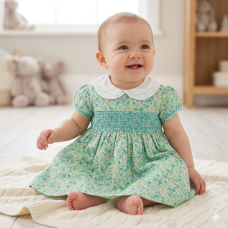 K34222: Baby Girls Lined Dress With Embroidery Detail  (1-2 Years)