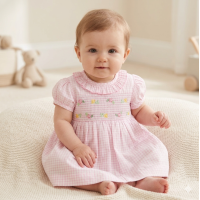 K34223: Baby Girls Lined Dress With Embroidery Detail  (1-2 Years)