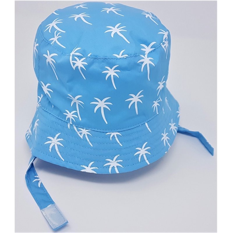 0331: Baby Boys Poplin Palms Bucket Hat With Chin Strap (6-18 Months)