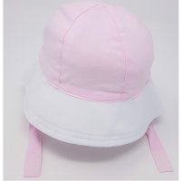 0334P: Baby Jersey Contrast Brim Cloche Hat With Chin Strap- Pink (0-6 Months)