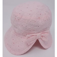 0337-1: Baby Girls Cotton Embroidered Cloche With Bow (0-6 Months)