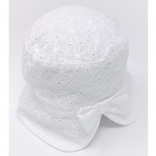 0337-1: Baby Girls Cotton Embroidered Cloche With Bow (0-6 Months)