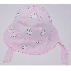 0341: Baby Girls Poplin Birds Print Cloche Hat With Chin Strap (0-6 Months)