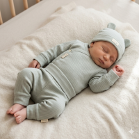 KW05109: Baby Sage Organic 3 Piece Ribbed Outfit (0-6 Months)