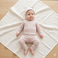 KW05110: Baby Beige Organic 3 Piece Ribbed Outfit (0-6 Months)