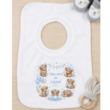 KWB133: You Are So Loved Highland Cows Over Head Bib- Sky