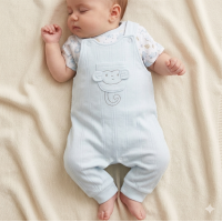 M14257: Baby Boys Waffle Fabric Top & Dungaree Outfit (0-6 Months)