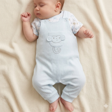 M14257: Baby Boys Waffle Fabric Top & Dungaree Outfit (0-6 Months)