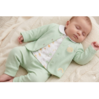 M14265: Baby Sage Waffle Fabric 3 Piece Outfit (0-6 Months)