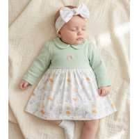 M14272: Baby Sage Dress Headband & Socks  Outfit (0-6 Months)