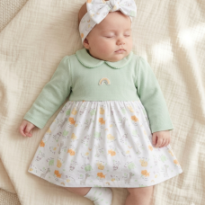 M14272: Baby Sage Dress Headband & Socks  Outfit (0-6 Months)