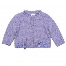 MC7036PUR: Baby Girls Purple Double Bow Knitted Cardigan (0-9 Months)