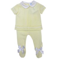 MC726-Lemon: Baby Double Bow Knitted 2 Piece Set (0-9 Months)