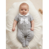 MC767-Grey: Baby Short Sleeve Knitted All In One With Bow (0-9 Months)