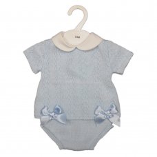MC777-Sky: Baby Knitted 2 Piece Set With Double Bows (0-9 Months)