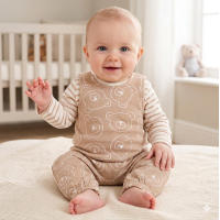 MTX04: Baby Brown Bear Print Dungaree & Top Outfit (0-18 Months)