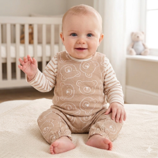 MTX04: Baby Brown Bear Print Dungaree & Top Outfit (0-18 Months)