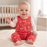 MTX06: Baby Red Strawberry Print Dungaree & Top Outfit (0-23 Months)