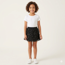 P118-8-9: Girls Floral Mesh Design Skirt (8-9 Years)