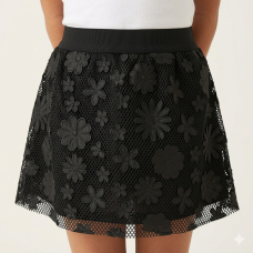 P118-8-9: Girls Floral Mesh Design Skirt (8-9 Years)
