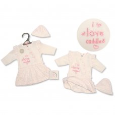 PB-20-341: Premature Baby Girls Dress-Bodyvest with Hat - I Love Cuddles