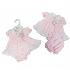 PB-20-565: Premature Baby Dress with Lace, Bows and Buttons