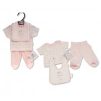 PB-20-618: Premature Baby Girls 3 Pieces Set - Princess (Trousers, T-Shirt, Bib)