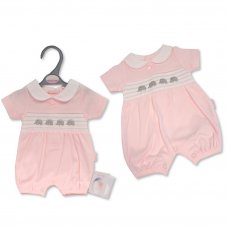 PB-20-653: Premature Baby Girls Romper with Smocking and Bow - Elephant