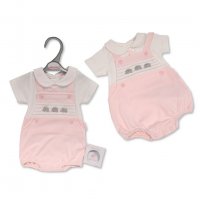 PB-20-655: Premature Baby Girls Romper with Smocking and Bow - Elephant