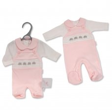 PB-20-656: Premature Baby Girls Sleepsuit with Smocking and Bow - Elephant