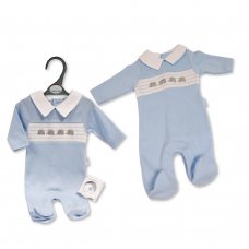 PB-20-658: Premature Baby Boys Sleepsuit with Smocking - Elephant
