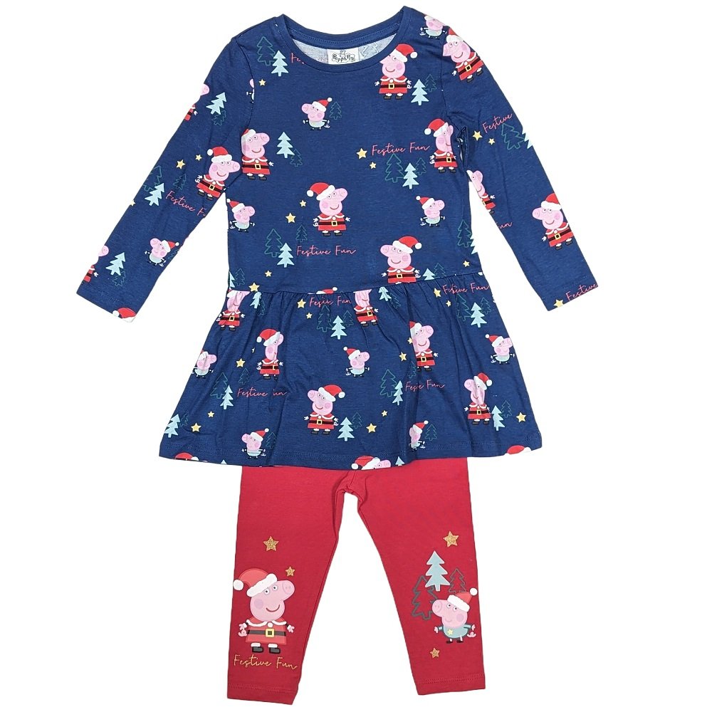 FFX81: Girls Peppa Pig Christmas Dress \u0026 Legging Outfit (1-6 Years)
