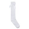 43B629: Girls 1 Pair Cable Knee High Socks With Bow- White