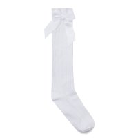 43B629: Girls 1 Pair Cable Knee High Socks With Bow- White