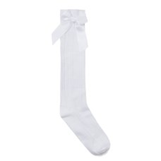 43B629: Girls 1 Pair Cable Knee High Socks With Bow- White