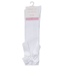 43B629: Girls 1 Pair Cable Knee High Socks With Bow- White