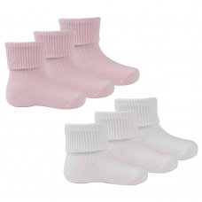 44B076: Baby Girls 3 Pack Plain Turn Over Socks