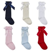 44B804: Baby Girls 1 Pair Cable Knee High Socks With Bow