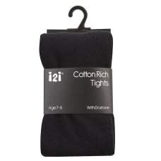 Girls Plain Black Cotton Rich Tights (2-13 Years)