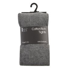 Girls Plain Grey Cotton Rich Tights (2-13 Years)