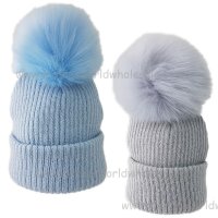 KIDS6086-2: Baby Boys Rib Knit Fur Pom Pom Hat (6-12Months)