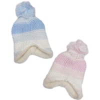 HAT5106-1: Baby Chain Link Knit Fur Lined Pom Hat (0-6 Months)