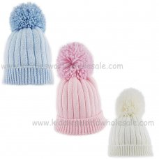 KIDS6156-1: Baby Ribbed Hat With Large Pom (0-6 Months)